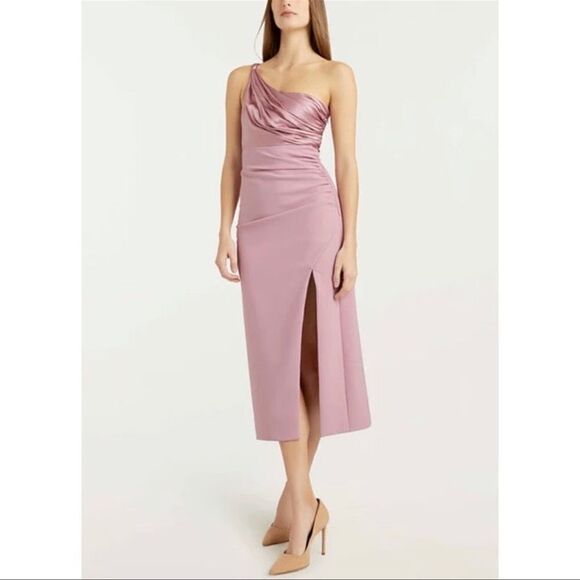 Cinq A Sept Pink Silk One Shoulder Trenton Midi Slit Dress Size 4 - Picture 1 of 9